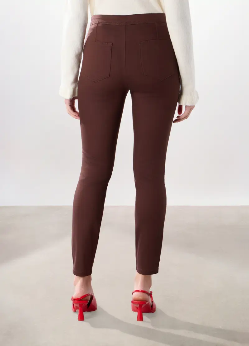 Treggings In Cotone Stretch Donna, Rosso bordeaux miniatura 2