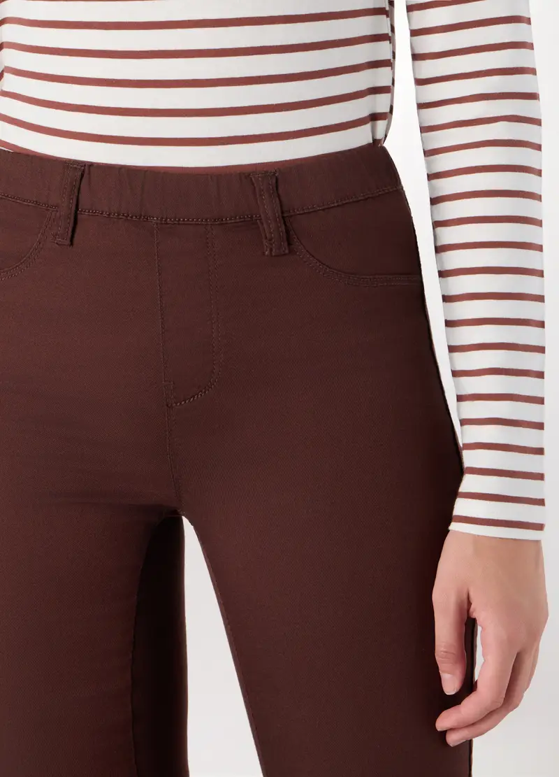 Treggings In Cotone Stretch Donna, Rosso bordeaux miniatura 3