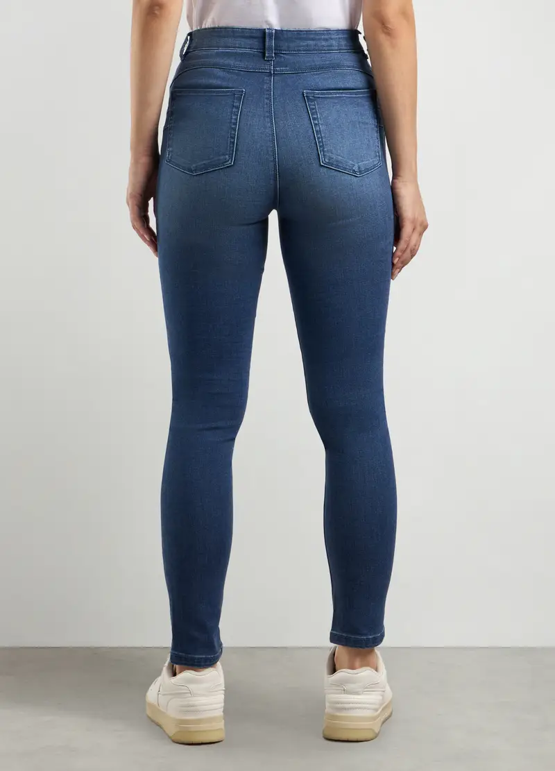 Treggings In Denim Di Misto Cotone Stretch Donna, Blu Bluette miniatura 2