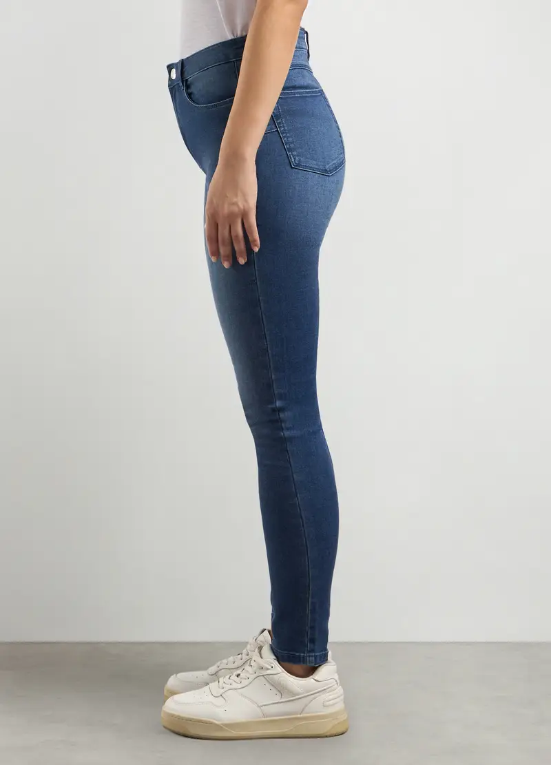 Treggings In Denim Di Misto Cotone Stretch Donna, Blu Bluette miniatura 3