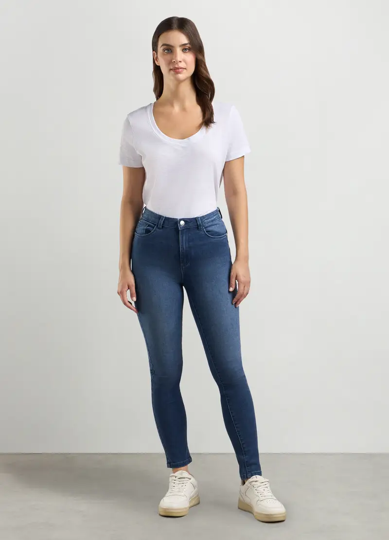 Treggings In Denim Di Misto Cotone Stretch Donna, Blu Bluette