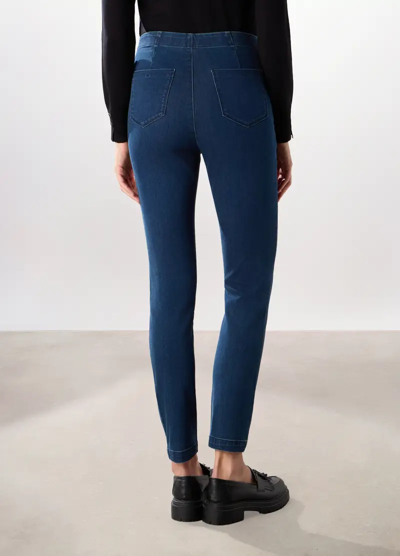 Treggings In Denim Stretch Donna, Blu scuro miniatura 2