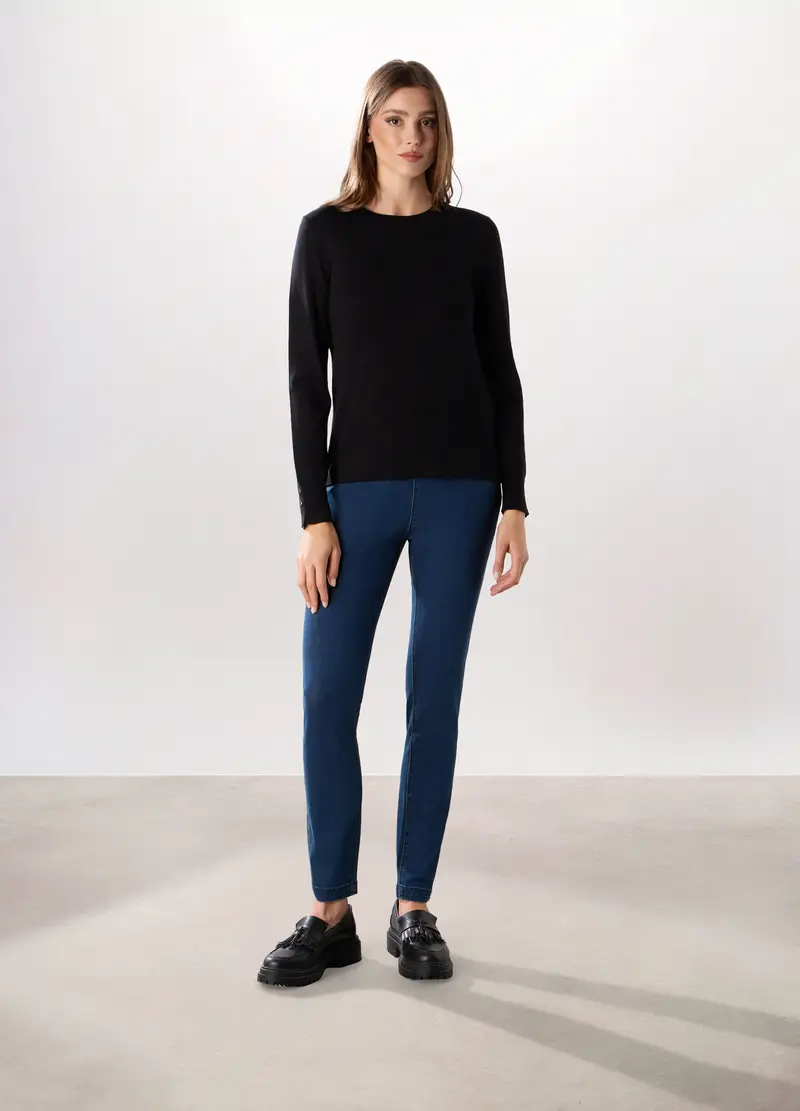 Treggings In Denim Stretch Donna, Blu scuro