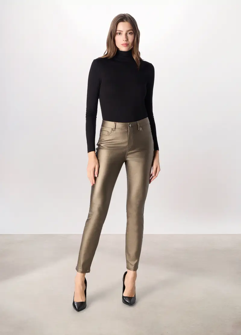 Treggings In Eco Pelle Donna, Giallo Oro