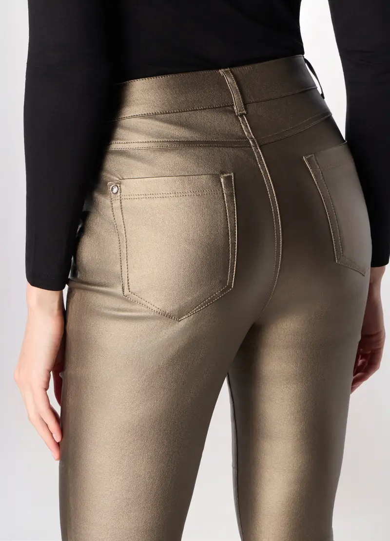 Treggings In Eco Pelle Donna, Giallo Oro miniatura 3