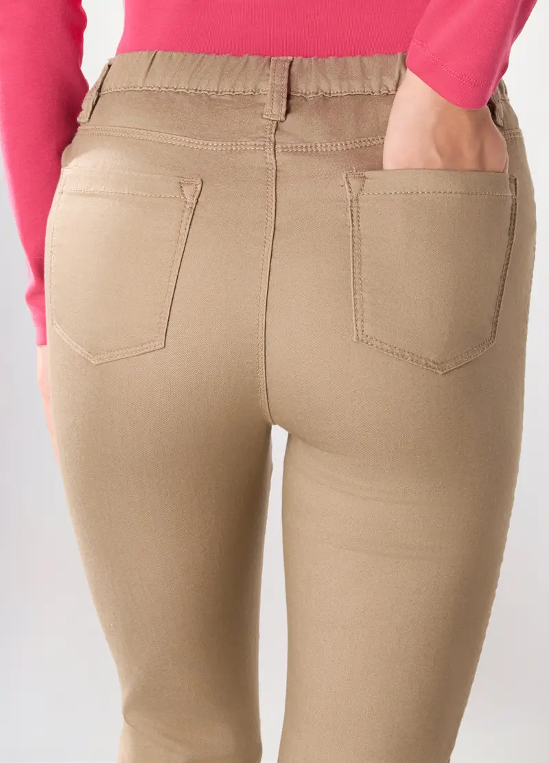 Treggings In Misto Cotone Stretch Donna, Beige chiaro miniatura 3