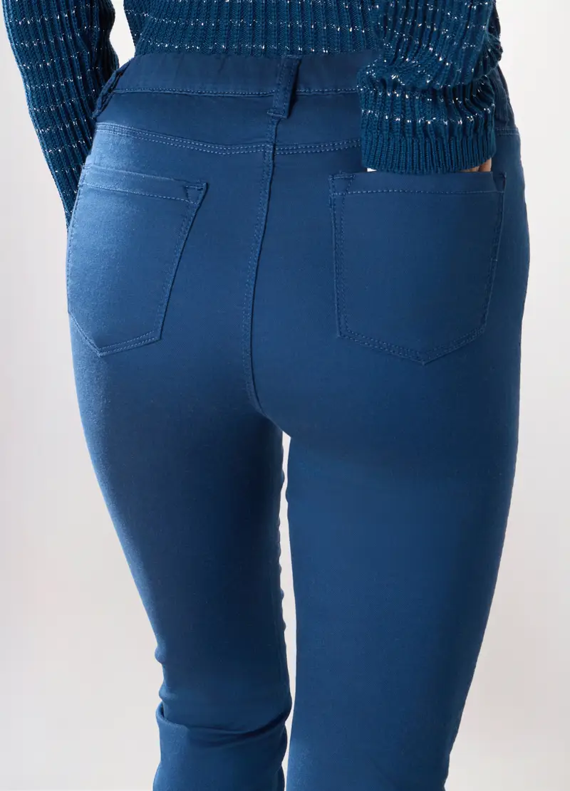 Treggings In Misto Cotone Stretch Donna, Blu Bluette miniatura 3