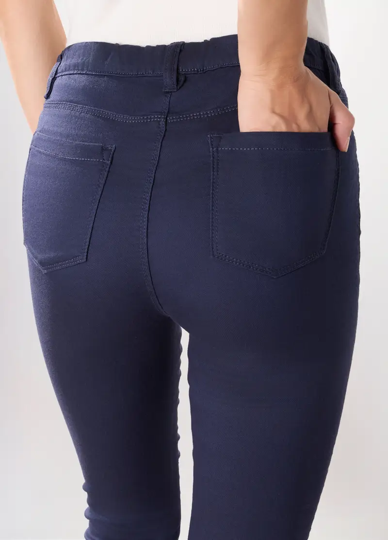 Treggings In Misto Cotone Stretch Donna, Blu scuro miniatura 3