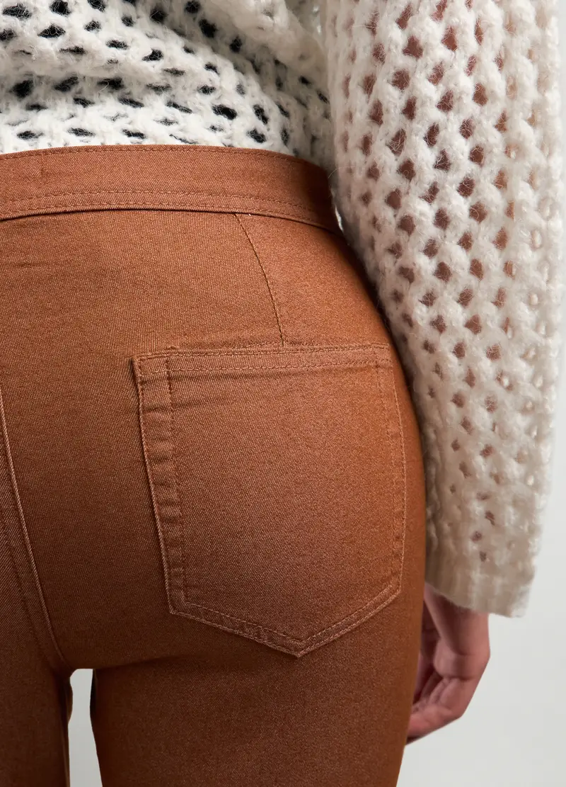 Treggings In Misto Cotone Stretch Donna, Marrone cognac miniatura 3