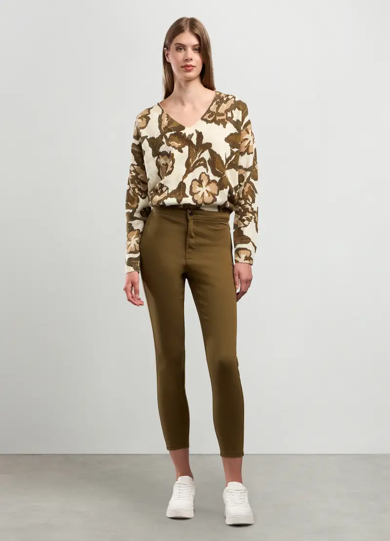 Treggings In Misto Cotone Stretch Donna, Verde oliva