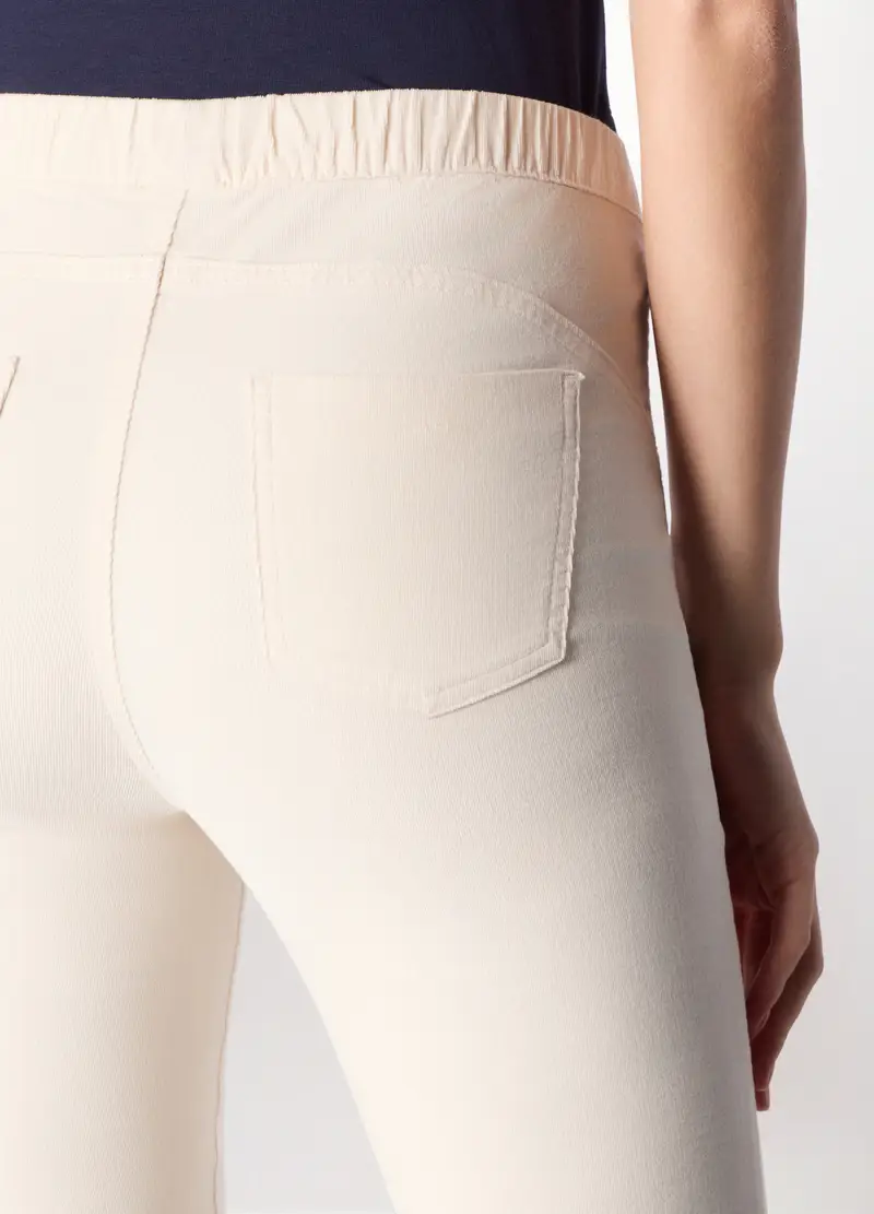 Treggings In Velluto A Coste Di Cotone Stretch Donna, Bianco panna miniatura 3