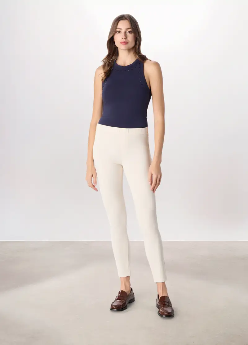 Treggings In Velluto A Coste Di Cotone Stretch Donna, Bianco panna