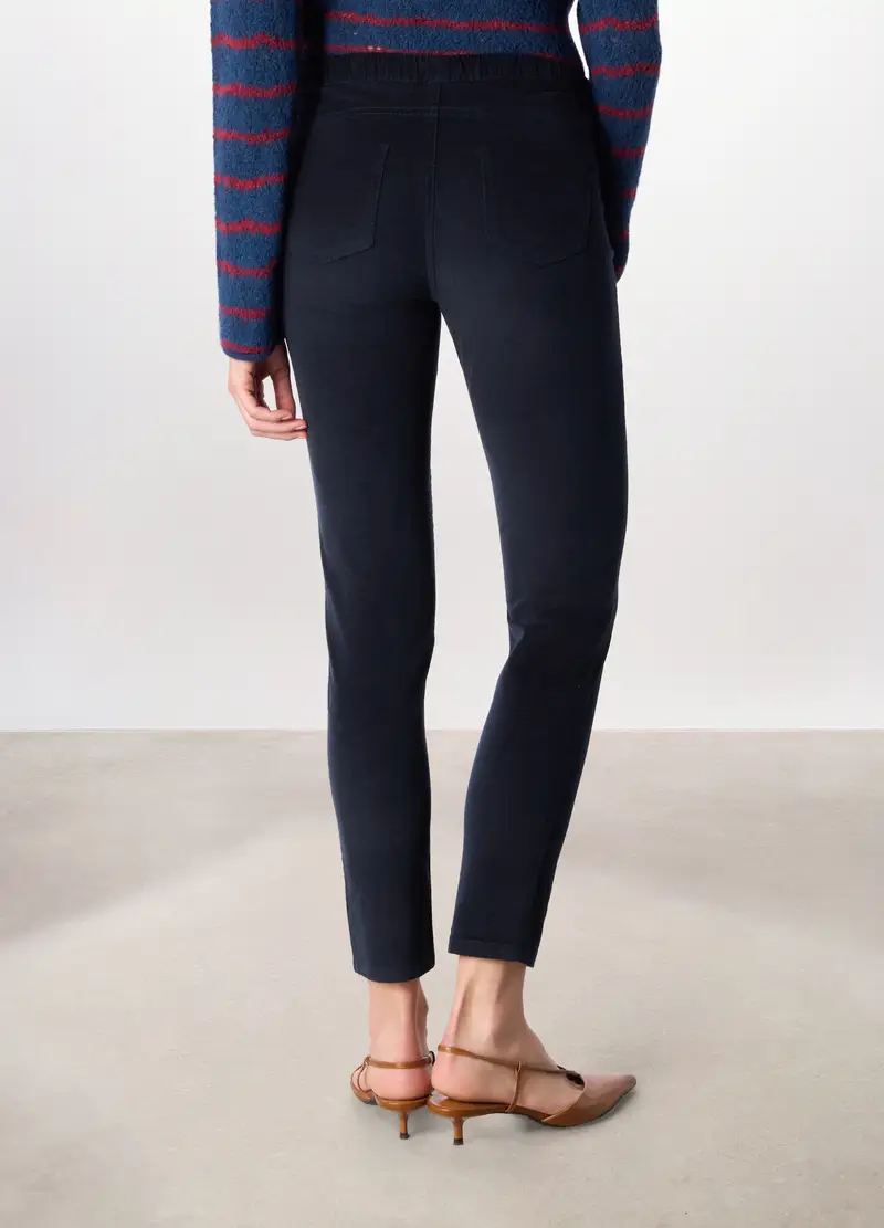 Treggings In Velluto A Coste Di Cotone Stretch Donna, Blu navy miniatura 2
