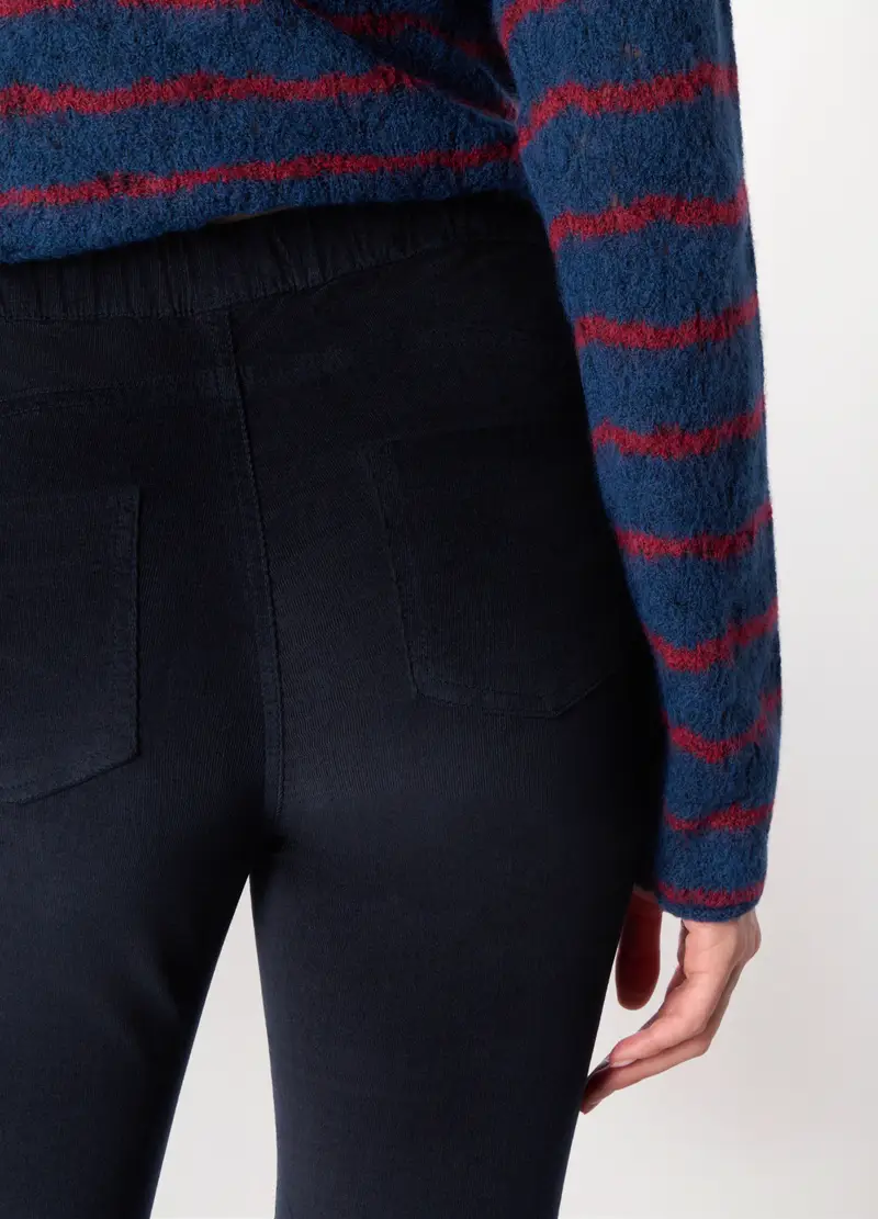 Treggings In Velluto A Coste Di Cotone Stretch Donna, Blu navy miniatura 3