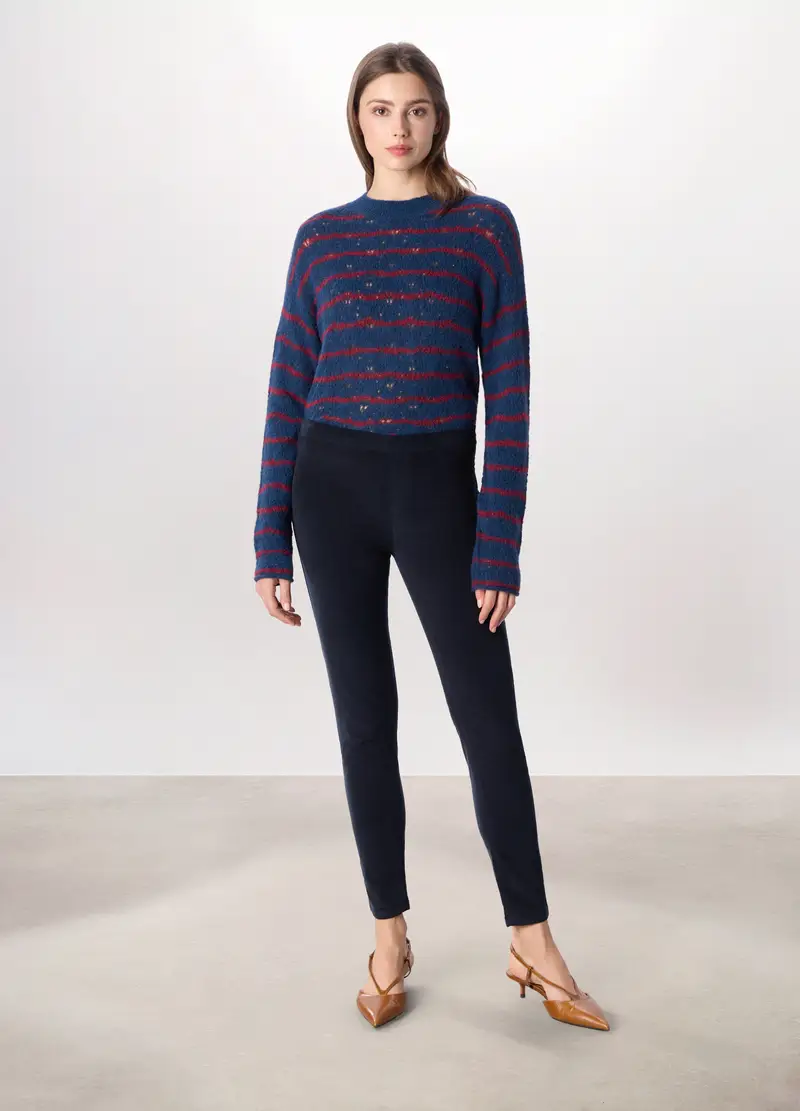 Treggings In Velluto A Coste Di Cotone Stretch Donna, Blu navy