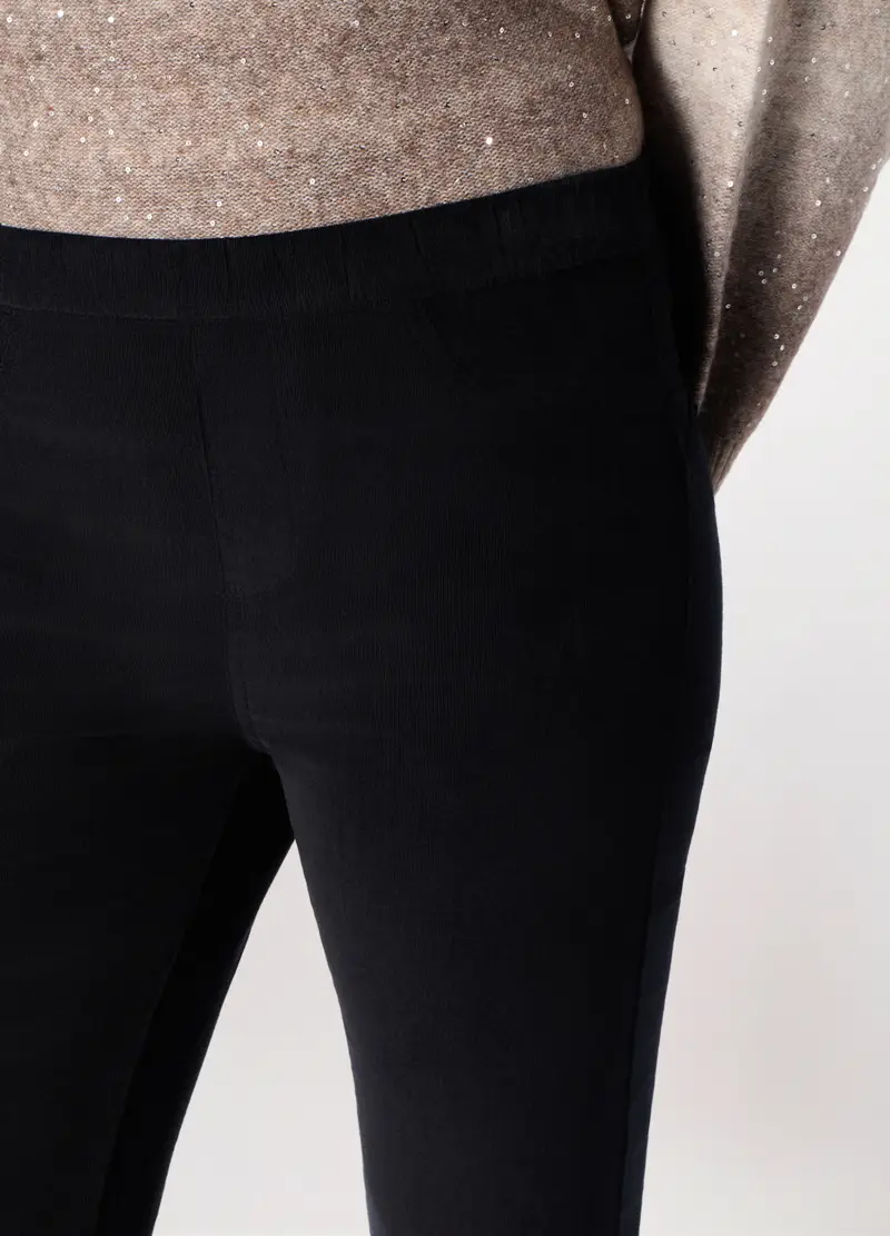 Treggings In Velluto A Coste Di Cotone Stretch Donna, Nero miniatura 3