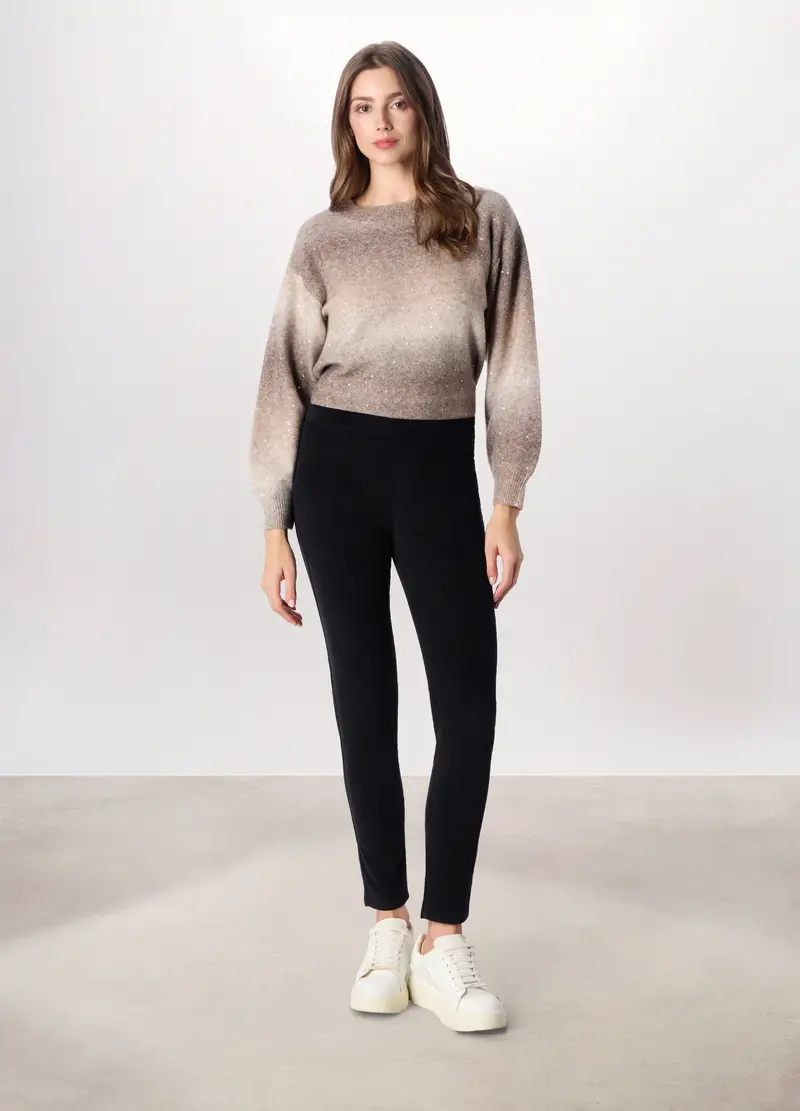 Treggings In Velluto A Coste Di Cotone Stretch Donna, Nero