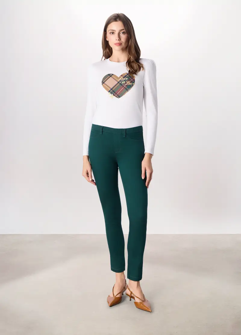 Treggings Misto Cotone Donna, Verde bosco