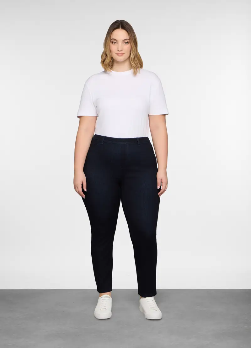 Treggings Slim Fit Stretch Donna Curvy, Blu scuro