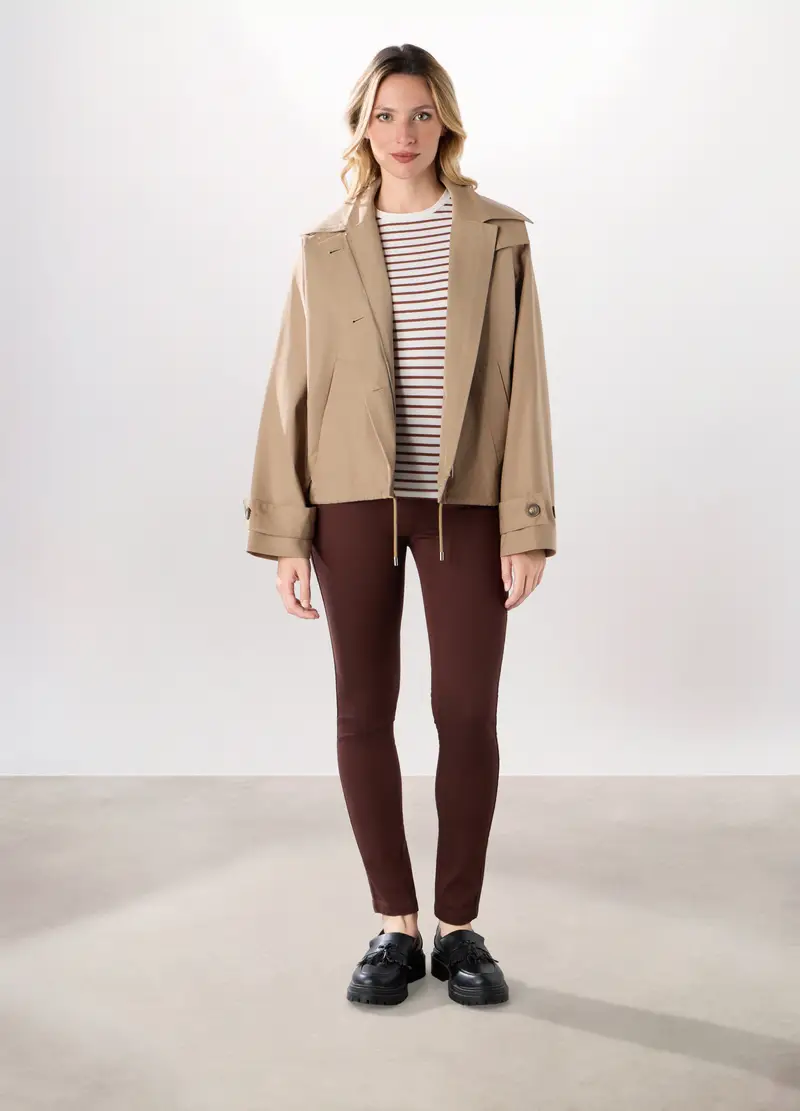 Trench Corto Con Cappuccio Donna, Marrone beige