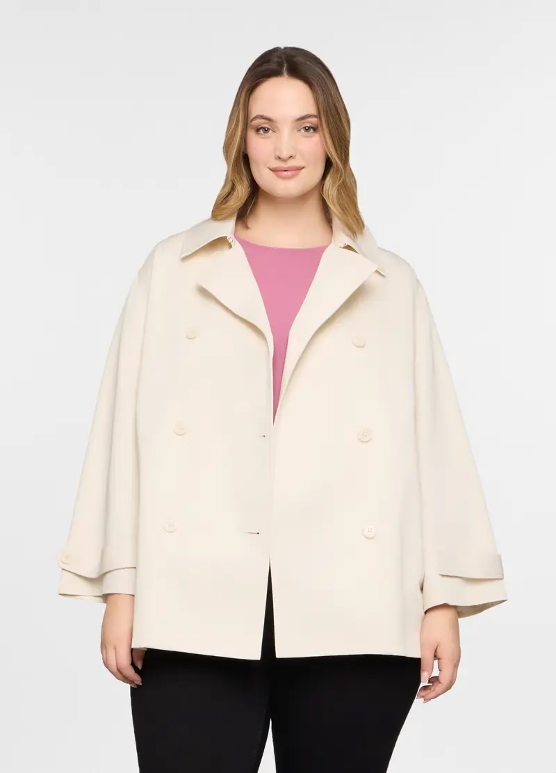 Trench Corto Doppiopetto Con Collo Revers Donna Curvy, Bianco panna