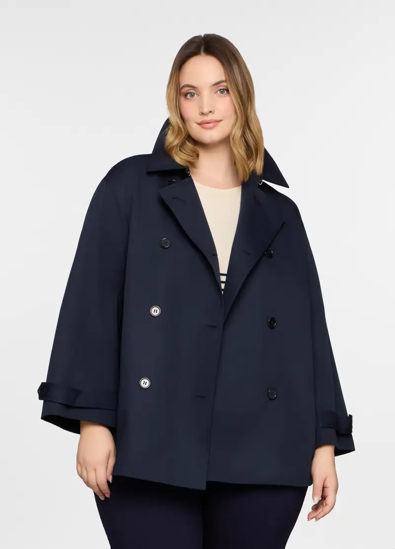 Trench Corto Doppiopetto Con Collo Revers Donna Curvy, Blu navy
