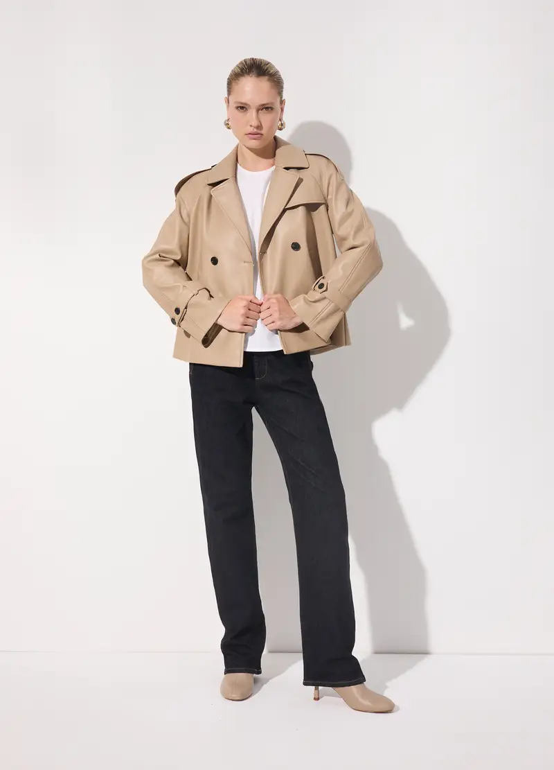 Trench Corto In Ecopelle Donna, Unisex, Beige