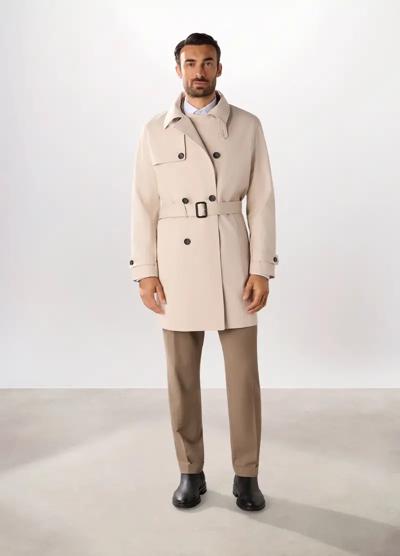 Trench In Misto Cotone Uomo, Beige chiaro