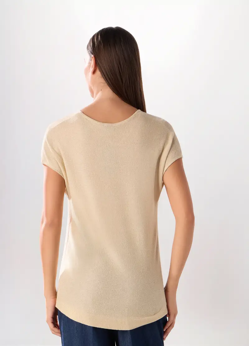 Tricot A Maniche Corte Donna, Beige chiaro miniatura 2