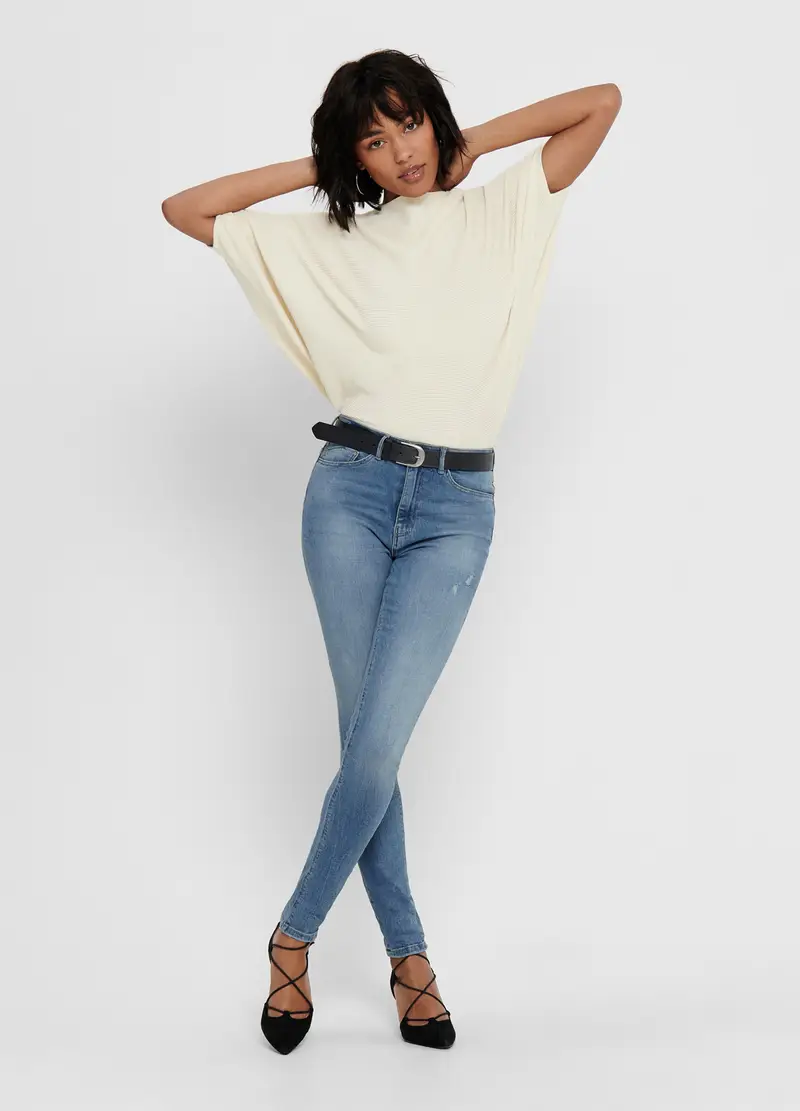 Tricot A Maniche Corte Donna, Bianco panna miniatura 3