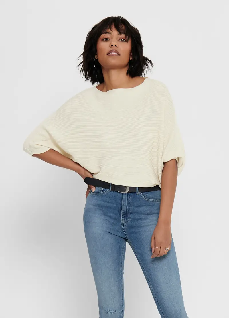 Tricot A Maniche Corte Donna, Bianco panna