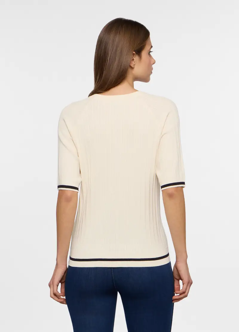 Tricot A Maniche Corte Donna, Bianco panna miniatura 2