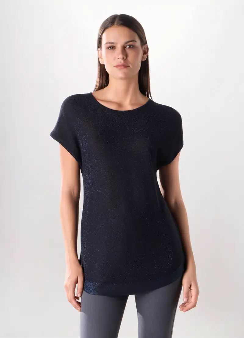 Tricot A Maniche Corte Donna, Blu navy