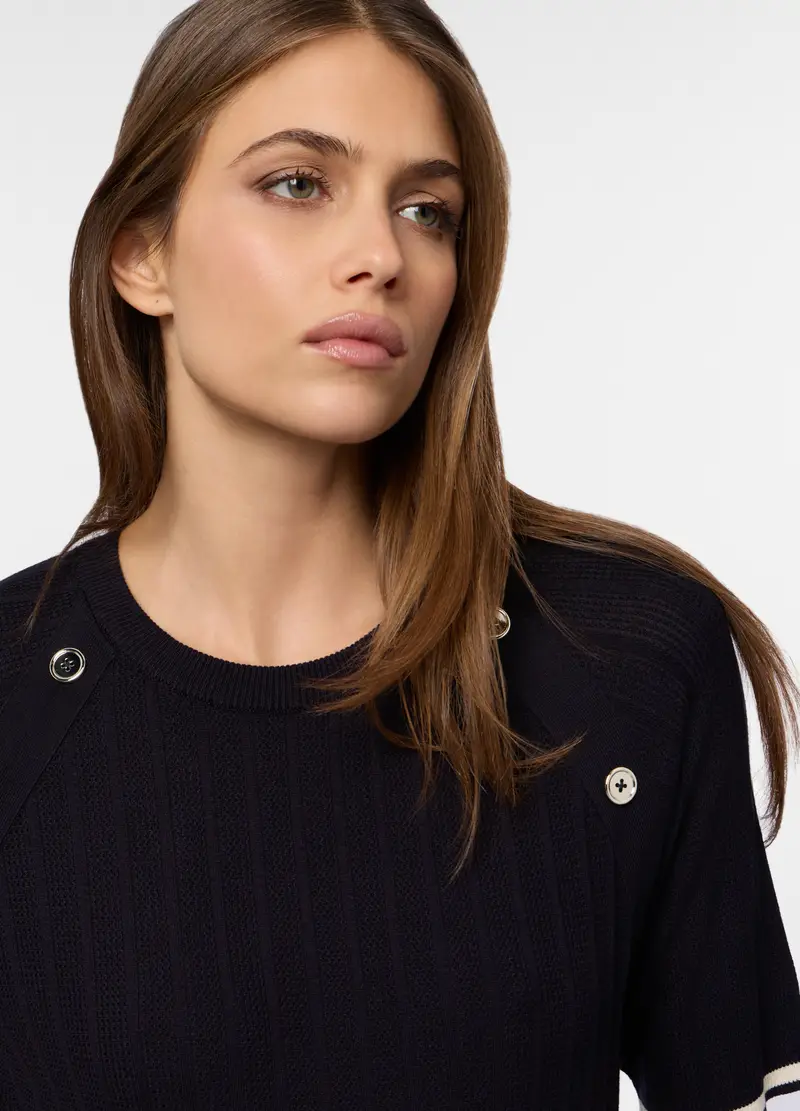 Tricot A Maniche Corte Donna, Blu navy miniatura 3