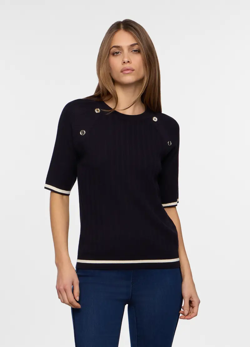 Tricot A Maniche Corte Donna, Blu navy