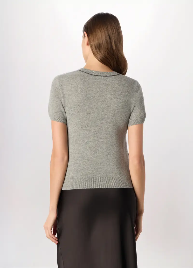 Tricot A Maniche Corte In Pura Lana Donna, Grigio chiaro melange miniatura 2