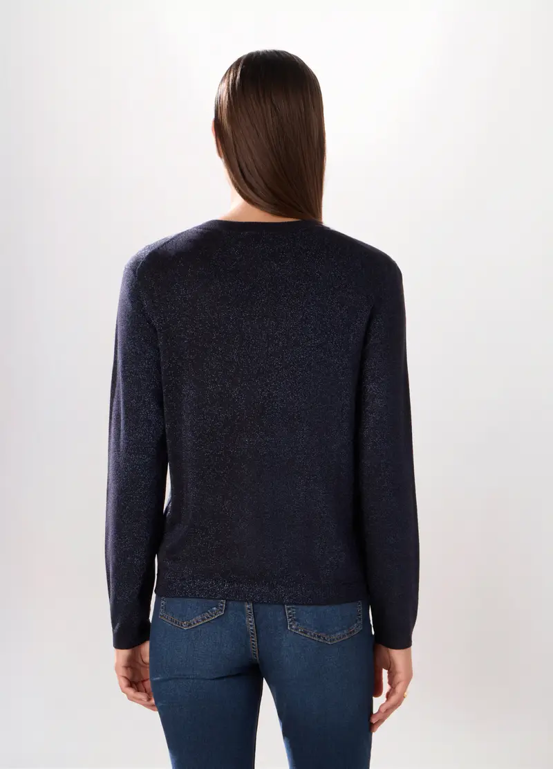 Tricot A Maniche Corte Misto Viscosa Donna, Blu navy miniatura 2