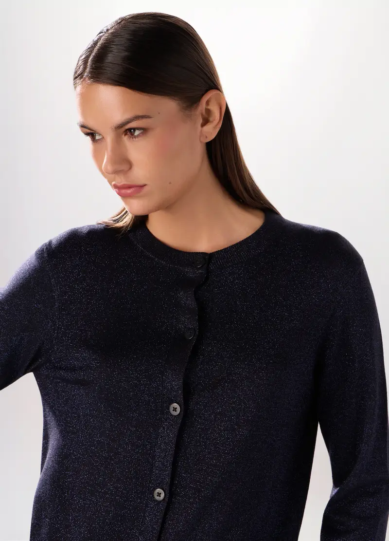 Tricot A Maniche Corte Misto Viscosa Donna, Blu navy miniatura 3