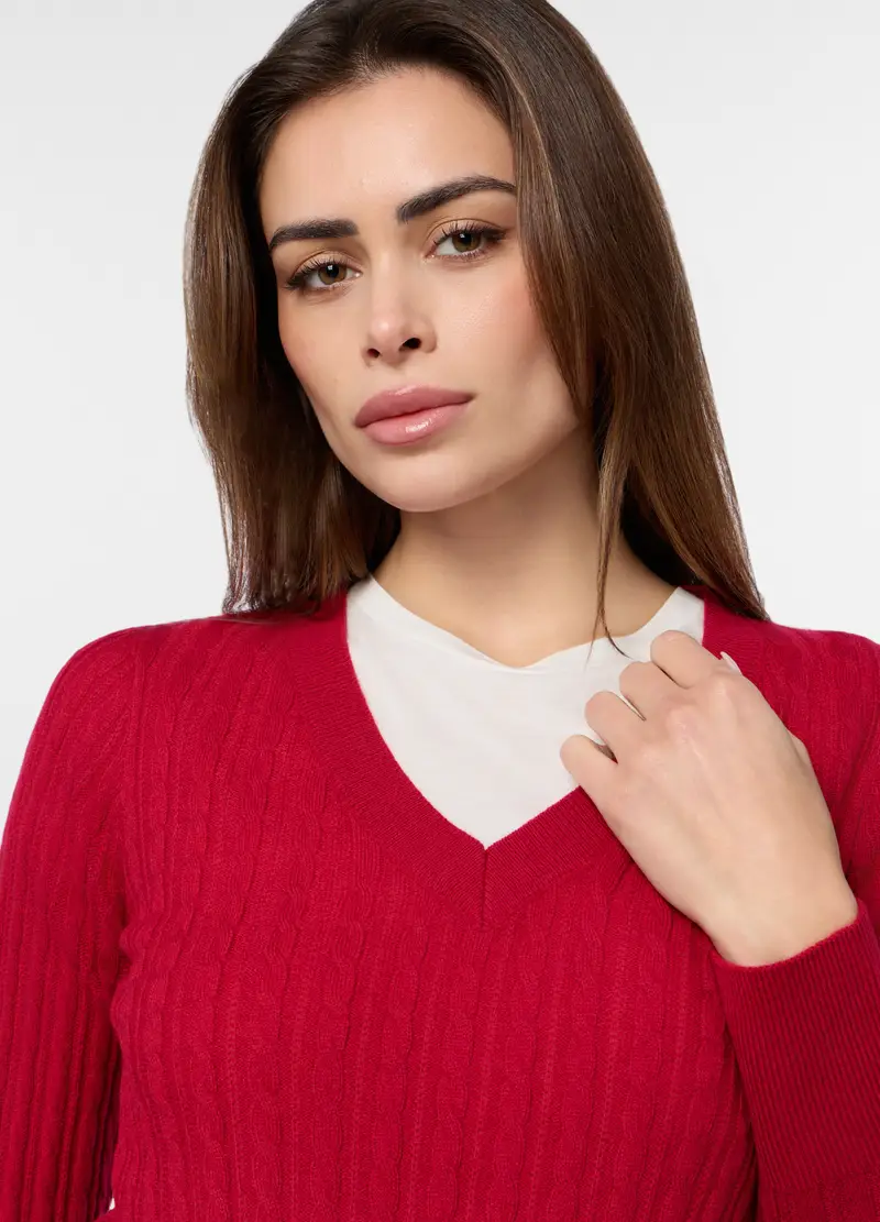 Tricot A Treccia Donna, Rosso aragosta miniatura 3