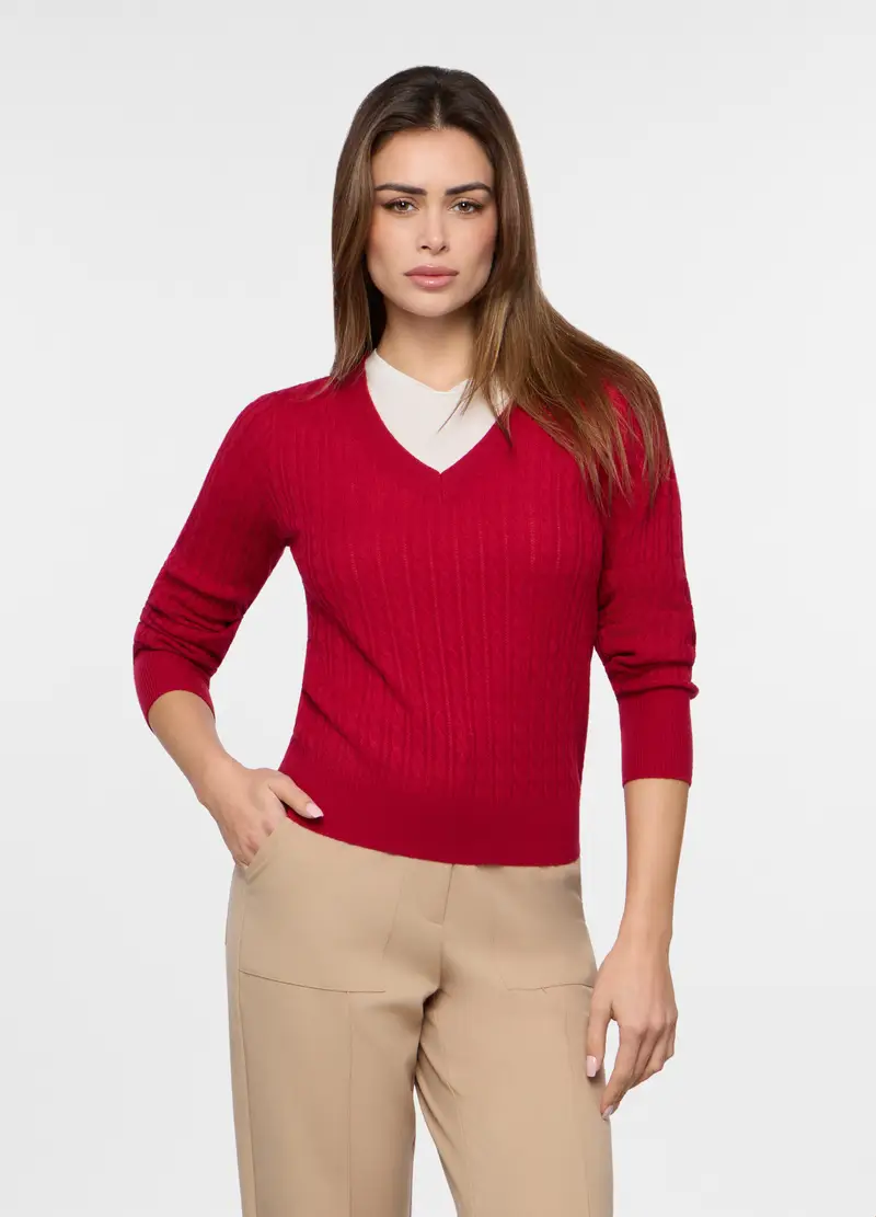 Tricot A Treccia Donna, Rosso aragosta