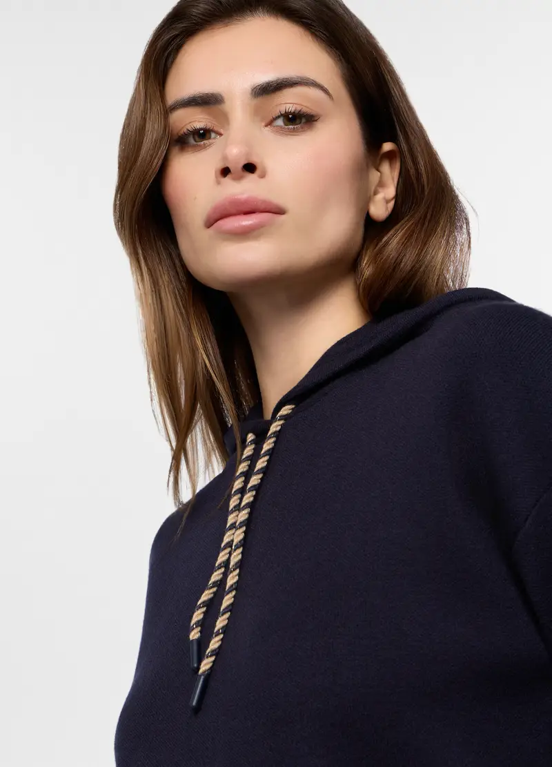 Tricot Con Cappuccio Donna, Blu navy miniatura 3