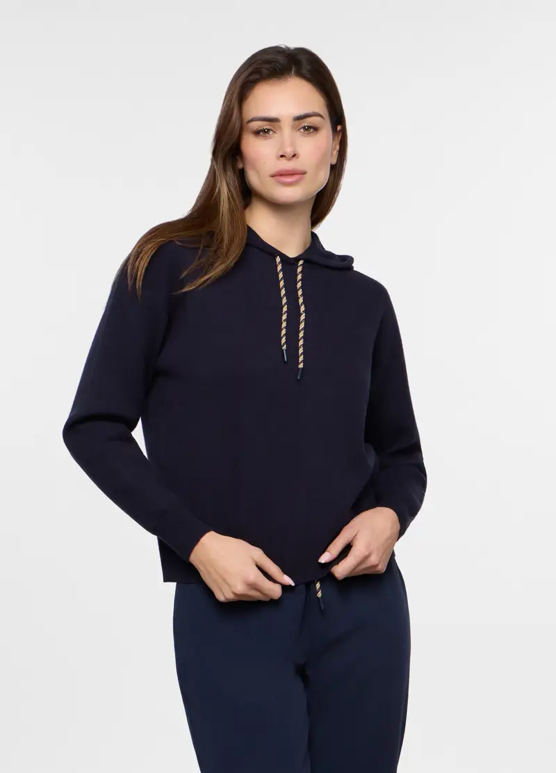 Tricot Con Cappuccio Donna, Blu navy