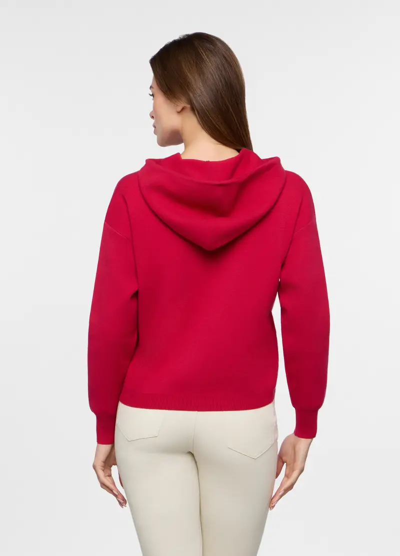 Tricot Con Cappuccio Donna, Rosso aragosta miniatura 2