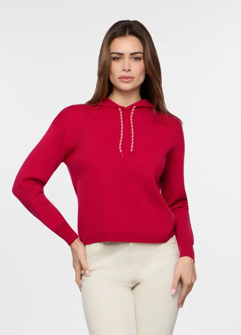 Tricot Con Cappuccio Donna, Rosso aragosta