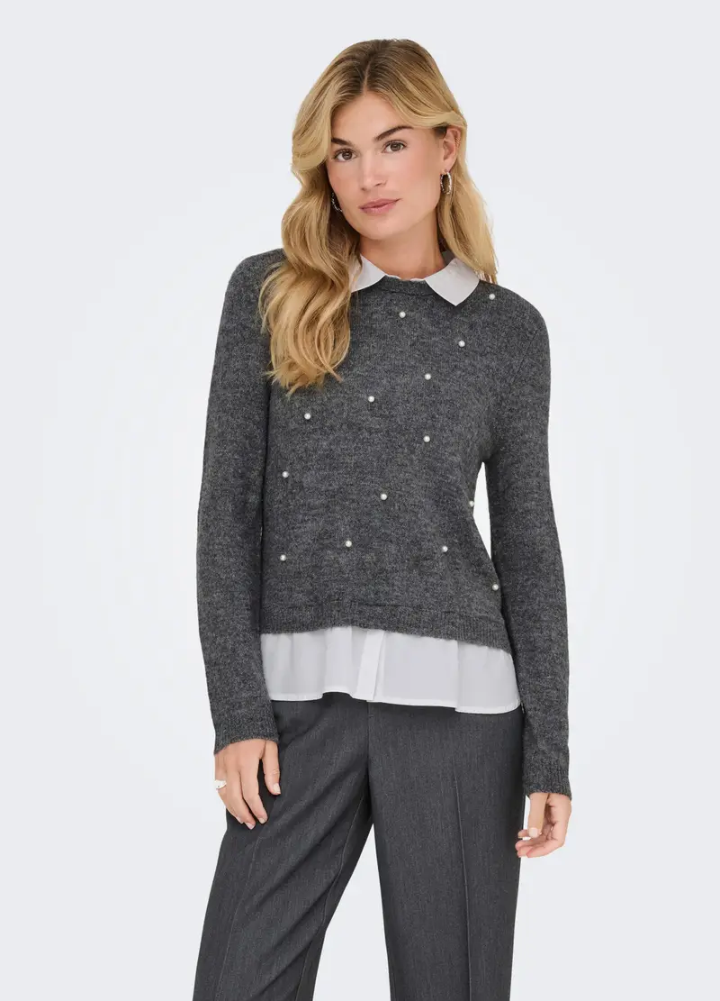 Tricot Con Inserto Camicia Donna, Unisex, Grigio