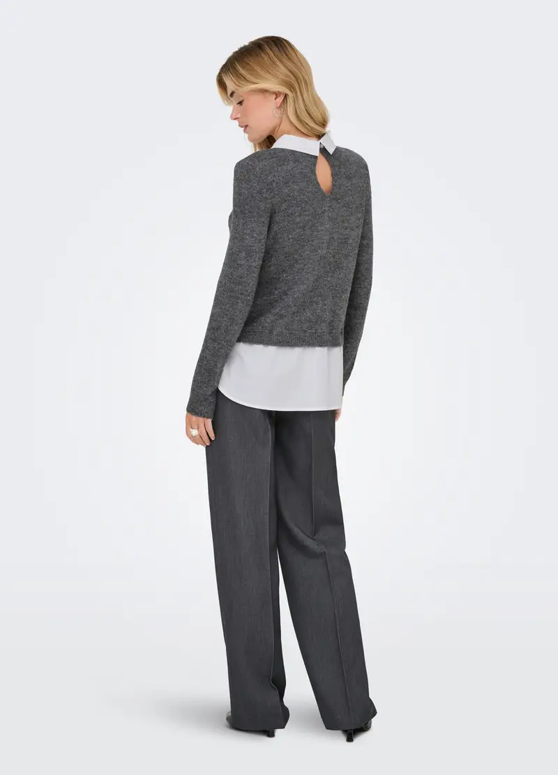 Tricot Con Inserto Camicia Donna, Unisex, Grigio miniatura 2