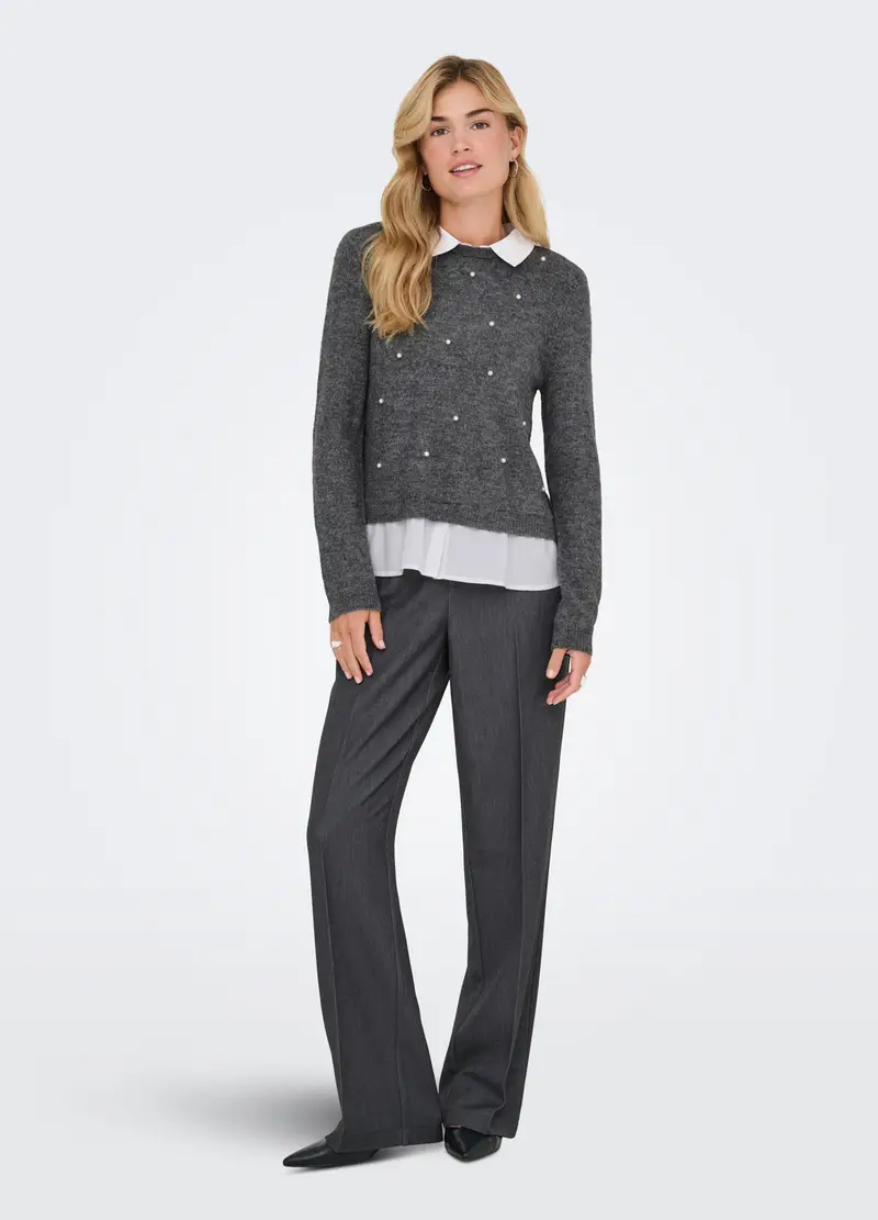 Tricot Con Inserto Camicia Donna, Unisex, Grigio miniatura 3