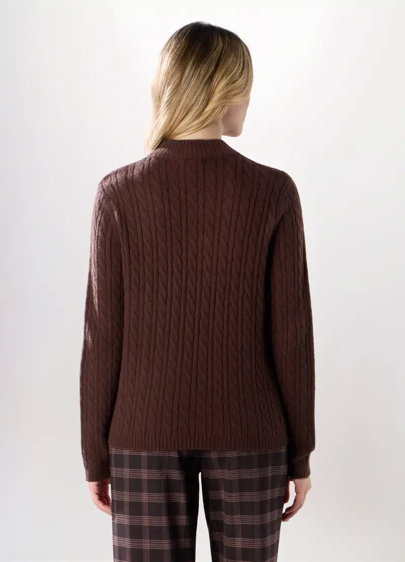 Tricot Con Lavorazione A Treccia Donna, Marrone cioccolato miniatura 2