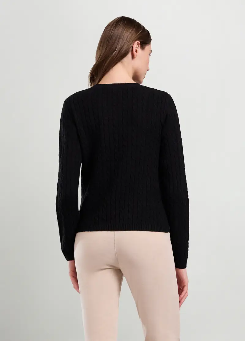 Tricot Con Lavorazione A Treccia Donna, Nero miniatura 2