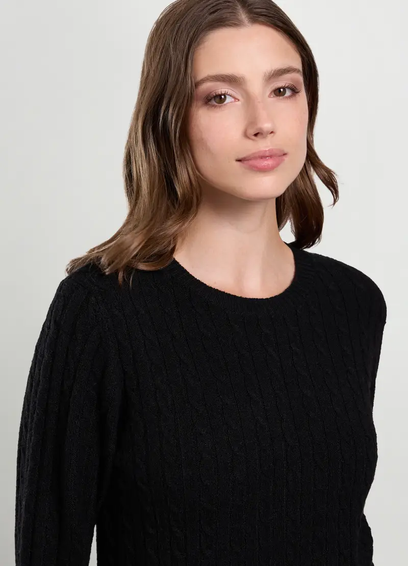 Tricot Con Lavorazione A Treccia Donna, Nero miniatura 3